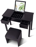 Black Vanity Set with Flip Top Mirror and Cushioned Stool Q4799
