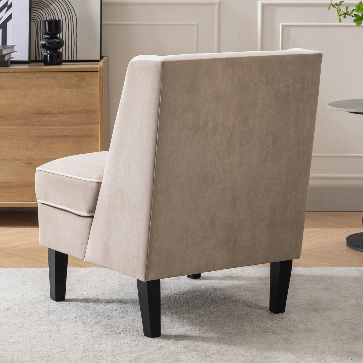 Velvet Upholstered Accent Chair with Cream Piping X89488