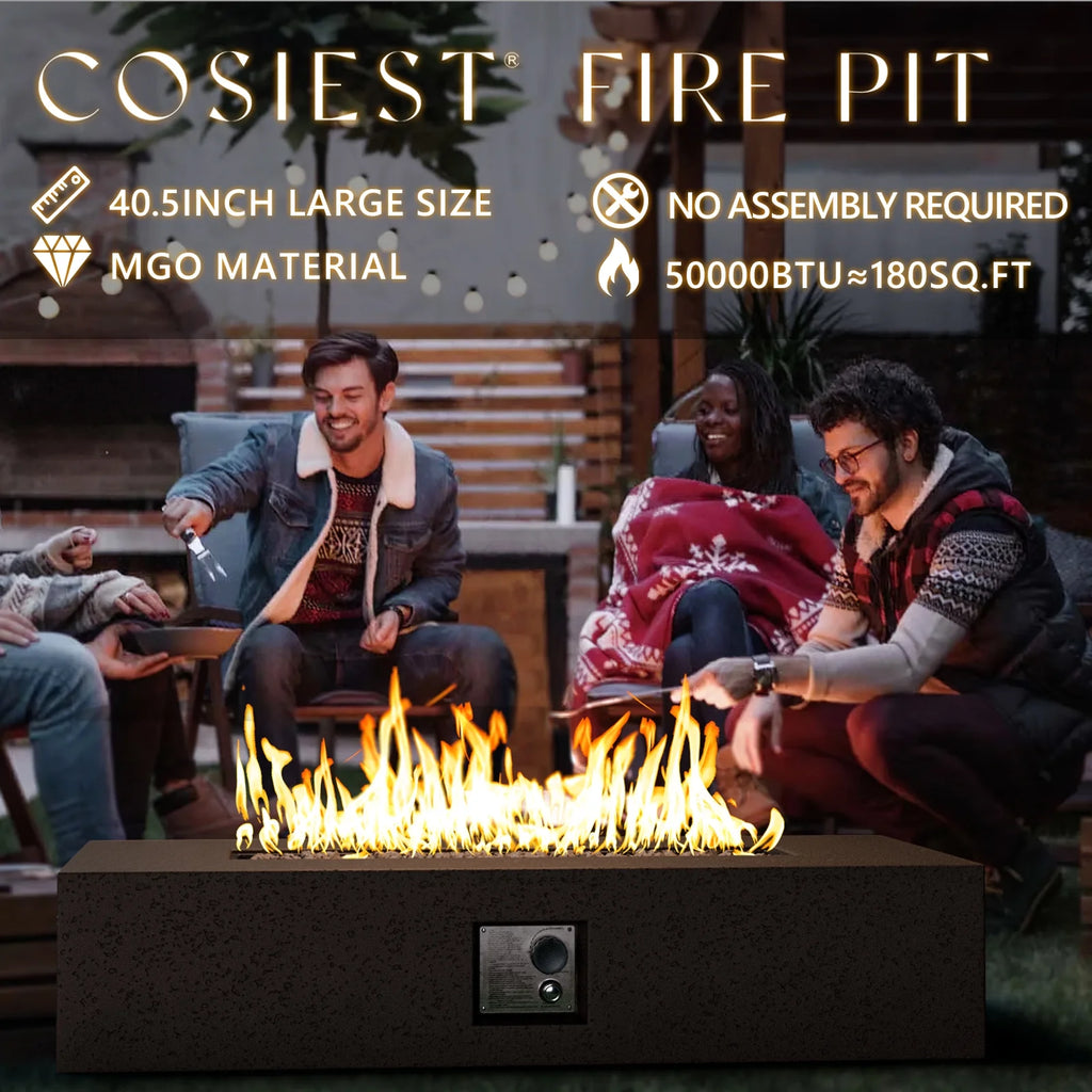 56-inch x 28-inch Outdoor Propane Fire Pit Coffee Table with Concrete Rectangle Base C275517