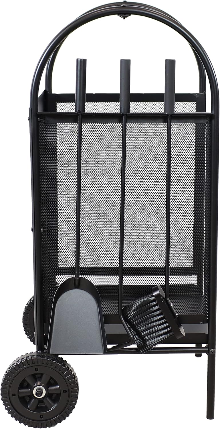 Wrought Iron Firewood Rack with Poker, Shovel and Brush Tools O15091