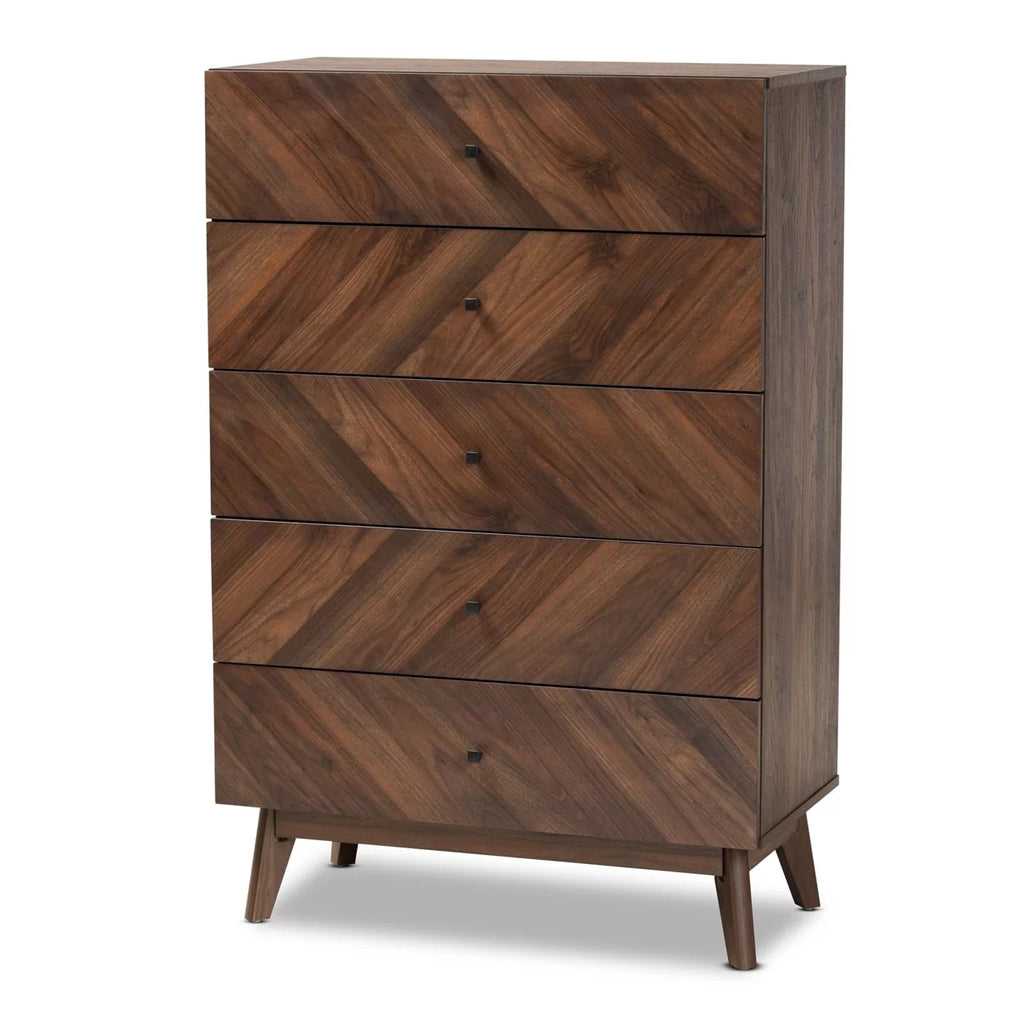 Walnut Brown Wood 5-Drawer Storage Chest D283632