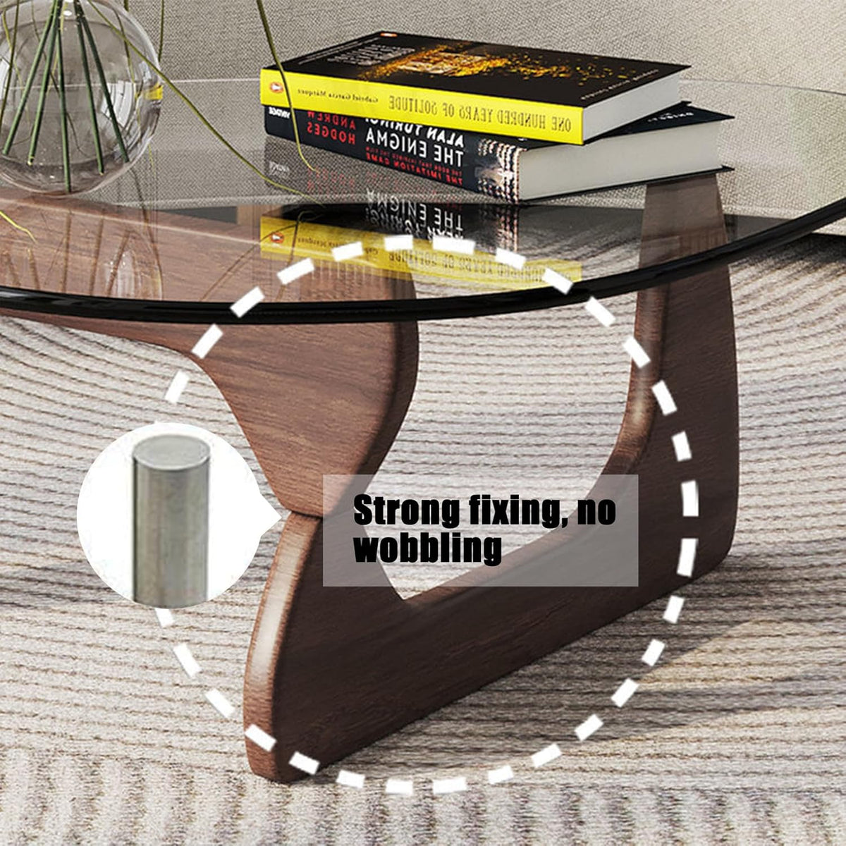 Glass Coffee Table with Solid Wood Base and Tempered Glass Top S420
