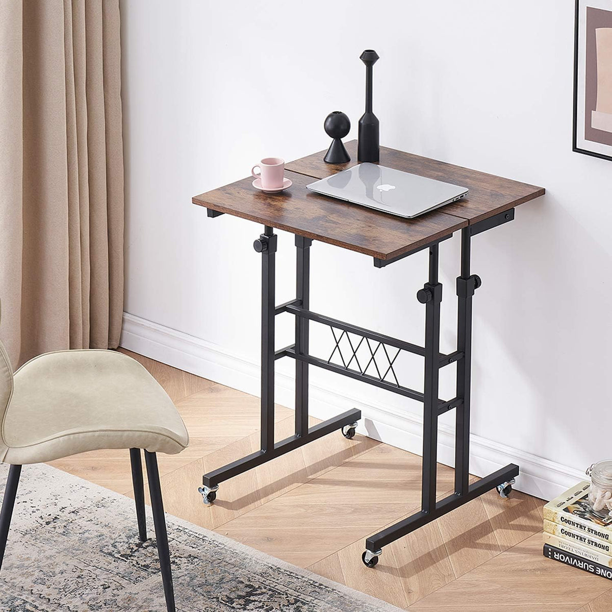 Black Wood Grain Adjustable Height Standing Desk L25566