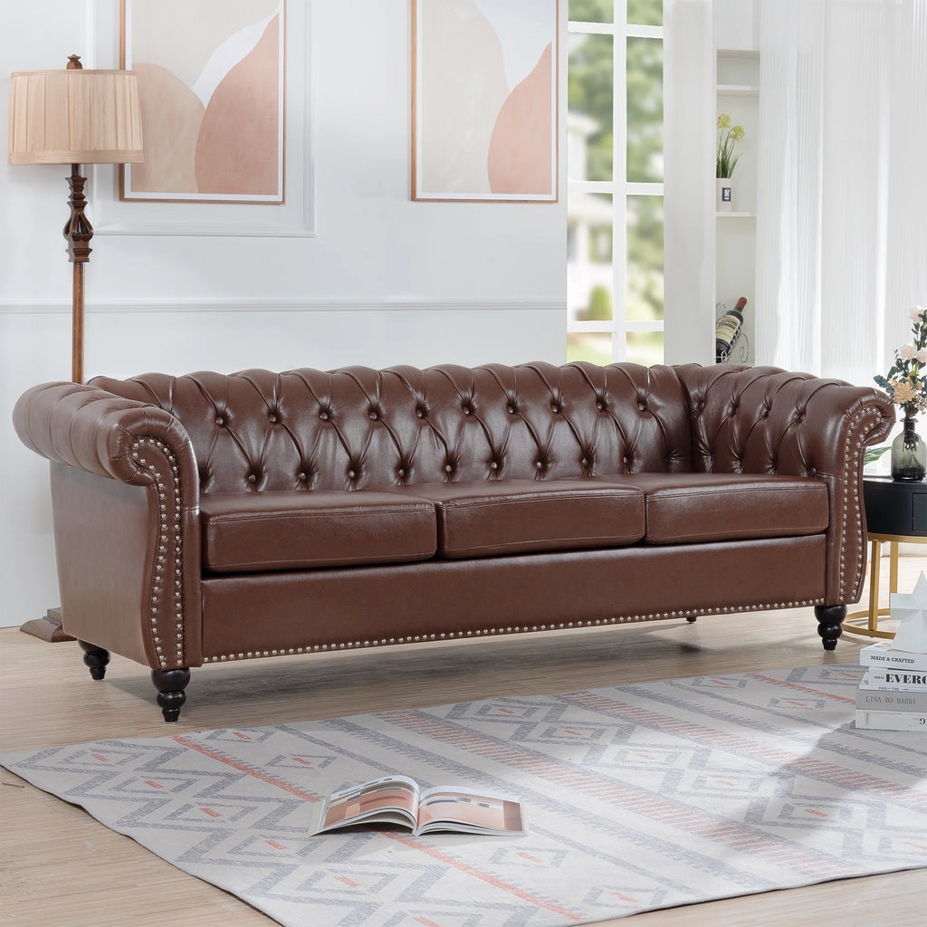 Dark Brown Leather 3-Seater Sofa S3816