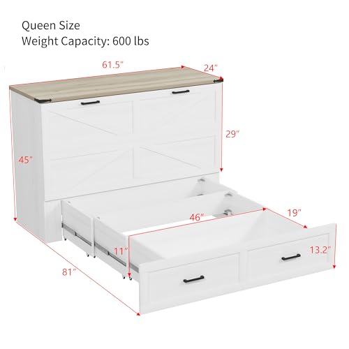 White Queen Murphy Cabinet Bed with Charging Station Z60262
