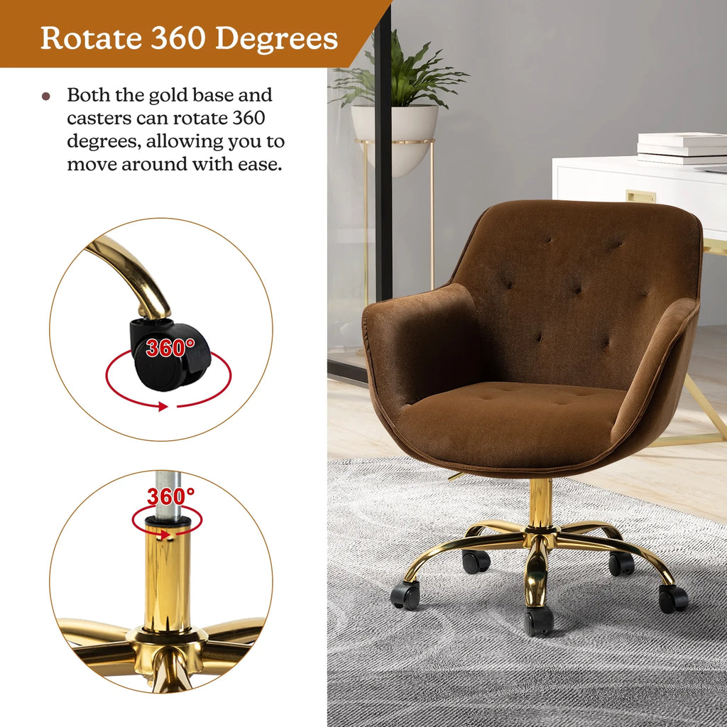 Brown Velvet Tufted Swivel Task Chair X130537