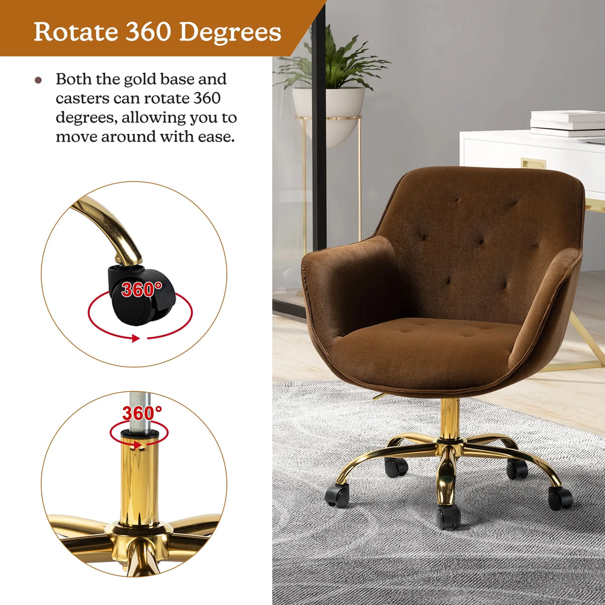 Brown Velvet Tufted Swivel Task Chair X130537