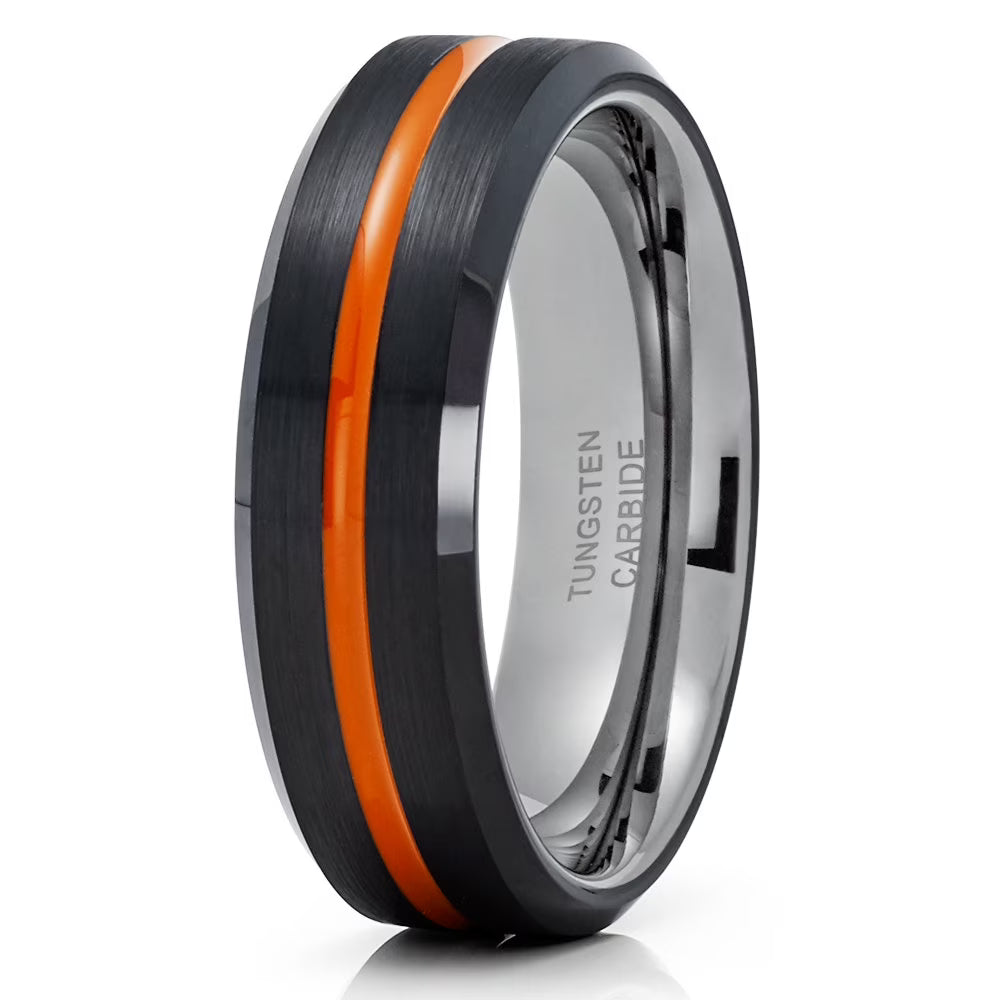 Orange Tungsten Wedding Band 6mm Black Tungsten Ring C82676