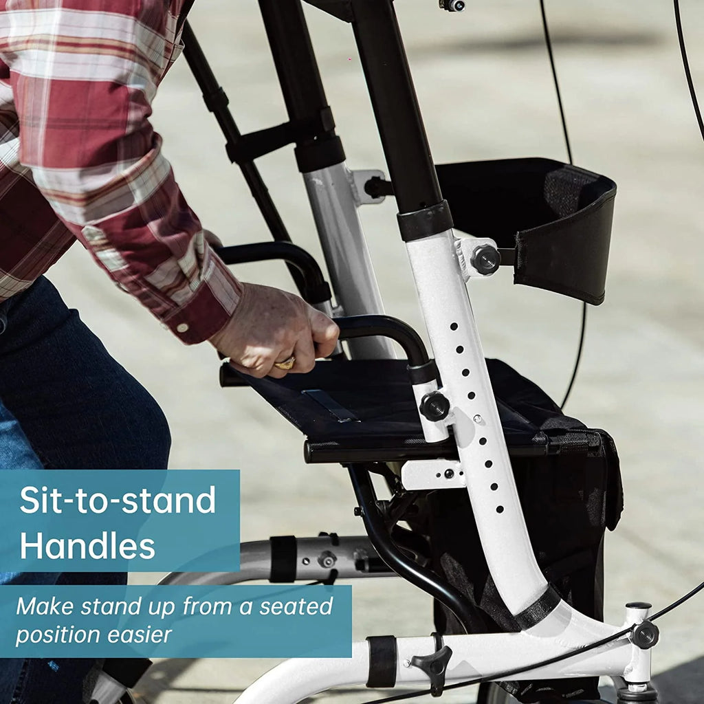 Upright Folding Rollator Walker with Seat, White X3705