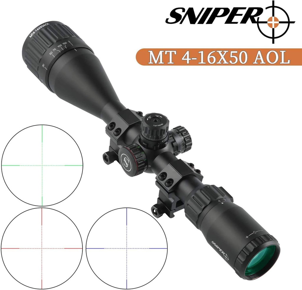 Hunting Rifle Scope 16X50AO Red Green Illuminated Mil Dot Reticle Multi-Coated Lens V8396