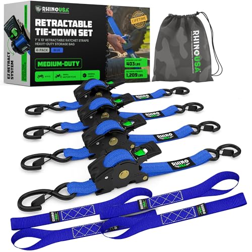 Retractable Ratchet Straps 4-Pack 1 Inch x 10 Feet Black L824589