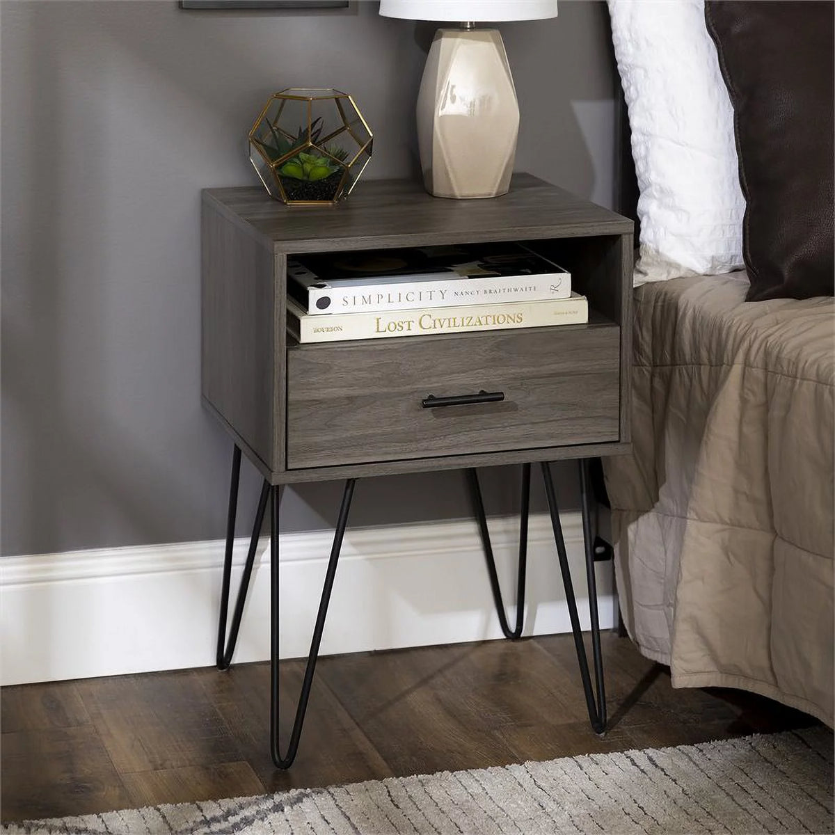 18" Single Drawer Hairpin Leg Nightstand X56119