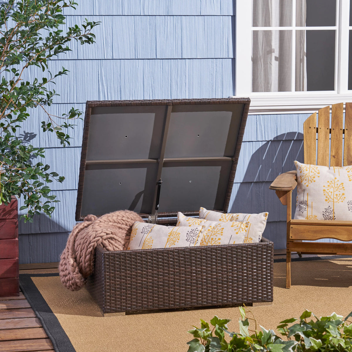 Multibrown Wicker Coffee Table with Storage F96638