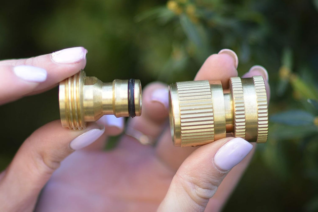 Solid Brass 3/4 inch GHT Garden Hose Quick Connector Set, Pack of 2 J836126