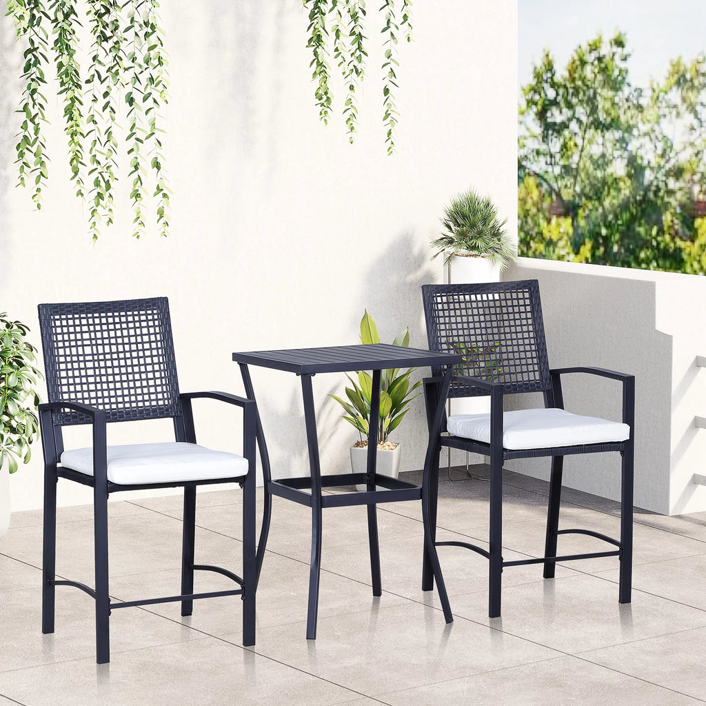 3 Pcs Rattan Wicker Patio Bar Set with Cushion U6159