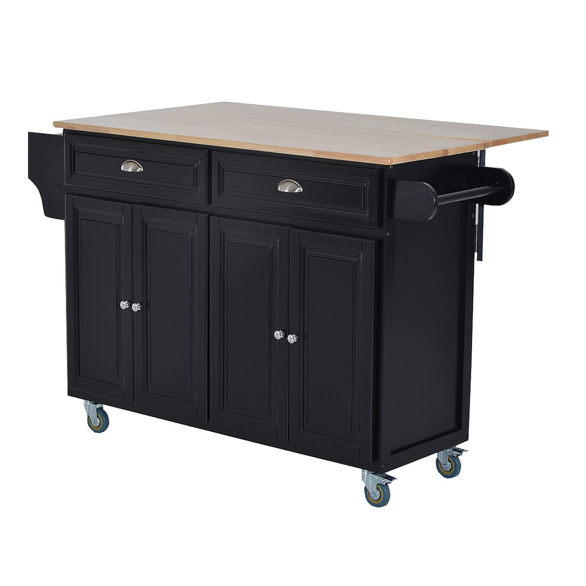 Black Wood Top Rolling Kitchen Island Cart C534