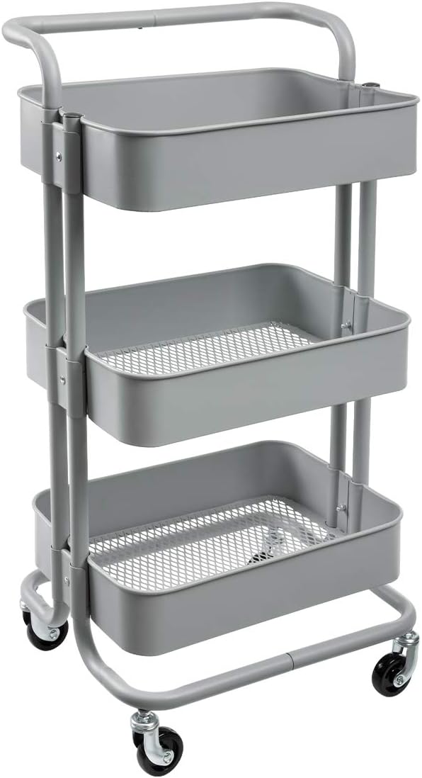 3 Tier Metal Rolling Cart with Handles F148