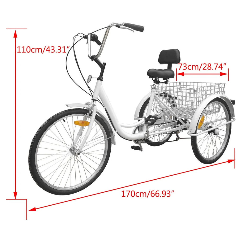 24" 7-Speed 3-Wheel Tricycle with Basket White C586877