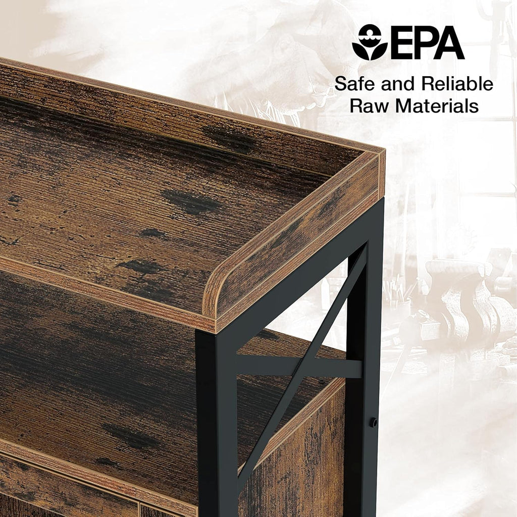 Rustic Brown 55Inch Console Table with Cabinet and Open Shelf L37146