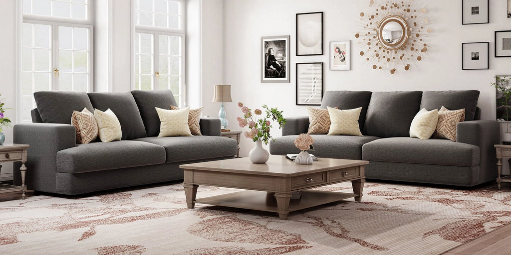 3 Seater Grey Chenille Sofa with Extra Deep Seat Y39005