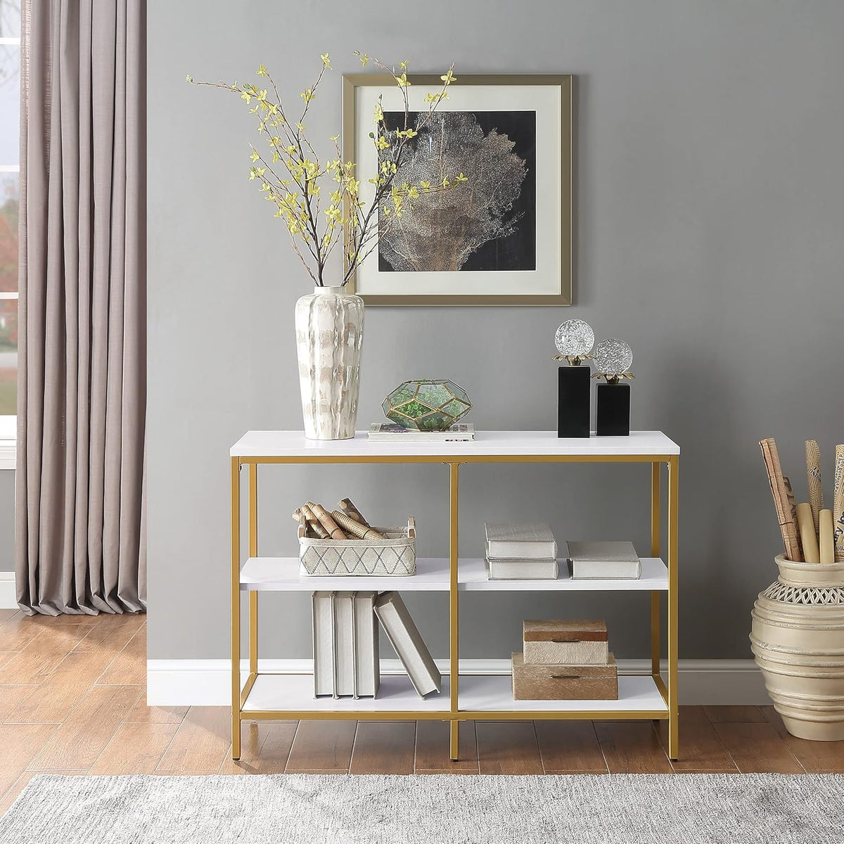 White 3 Shelf Bookcase and Credenza O235387