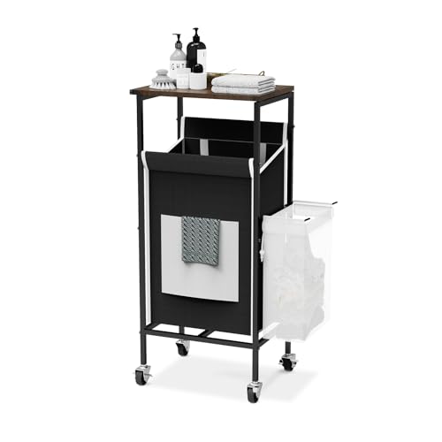 Black Metal Frame Laundry Hamper with Lid and Wheels E8790