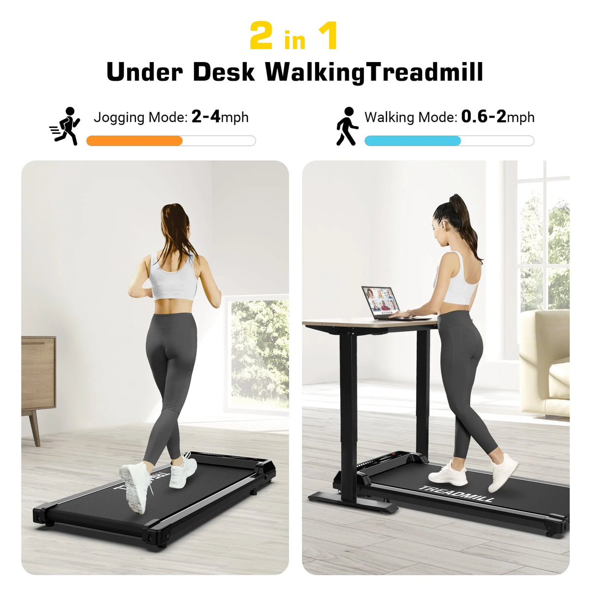 Black Portable Under Desk Treadmill Walking Pad M8893