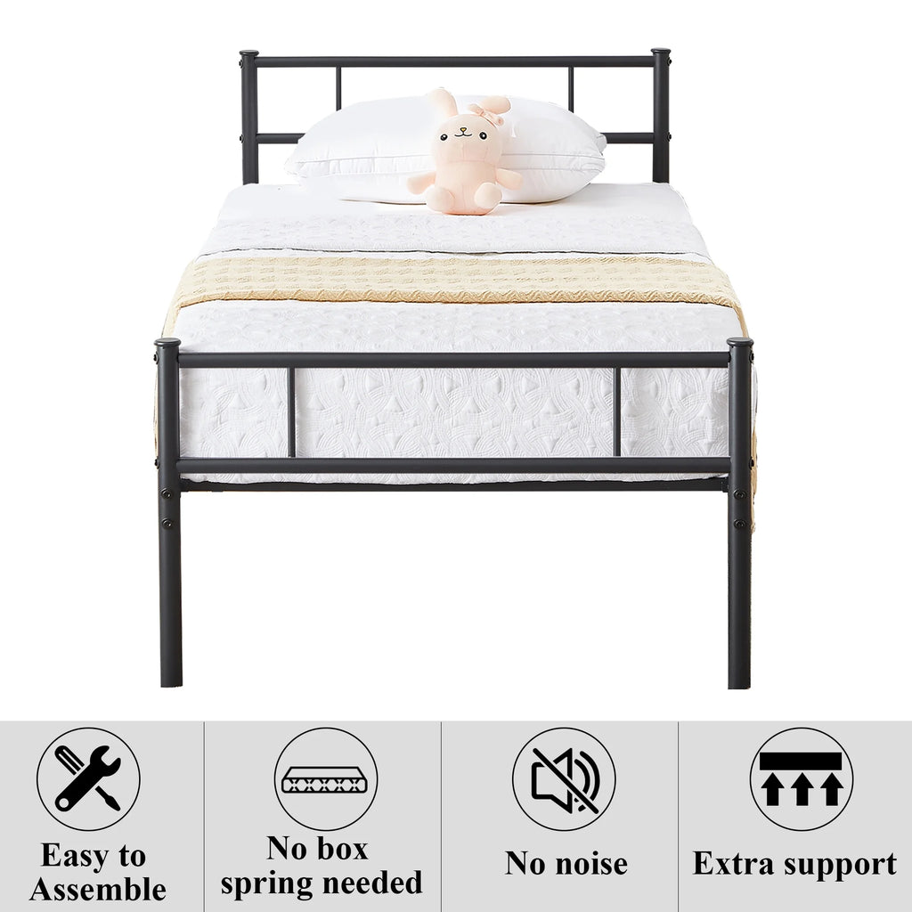Twin Size Black Metal Platform Bed Frame with Headboard and Footboard H94940