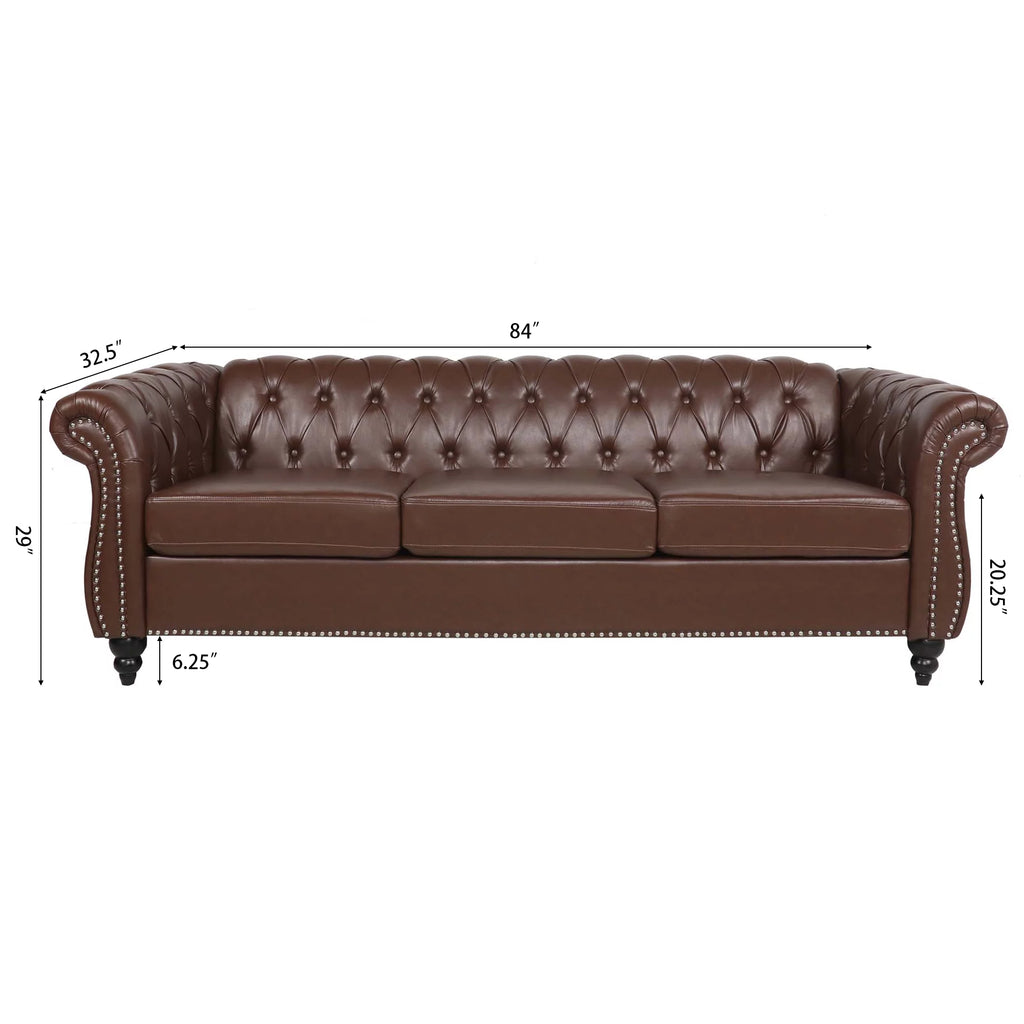 Dark Brown Leather 3-Seater Sofa S3816