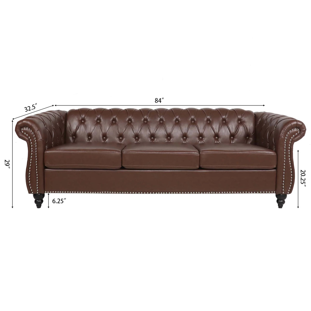 Dark Brown Leather 3-Seater Sofa S3816