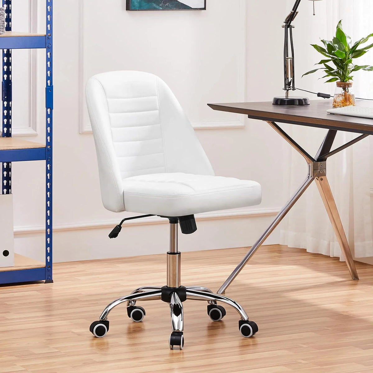 PU Leather Armless Office Chair with Rolling Wheels W26153
