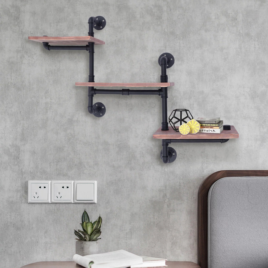 3-Tier Rustic Wooden Floating Shelf S437869