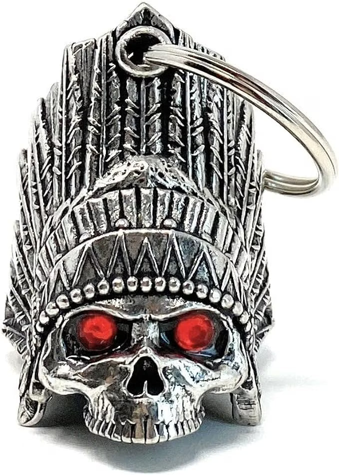 Indian Skull Diamond Bell Motorcycle Biker Bell Accessory Key Chain U19404