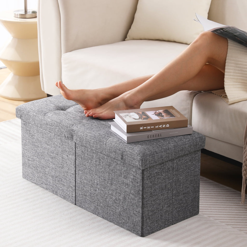 Linen Fabric Storage Ottoman Bench K354098