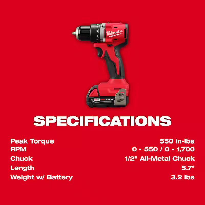 18-Volt Lithium-Ion Brushless Cordless Compact Drill/Impact Combo Kit (2-Tool) with Batteries, Charger and Bag I4371