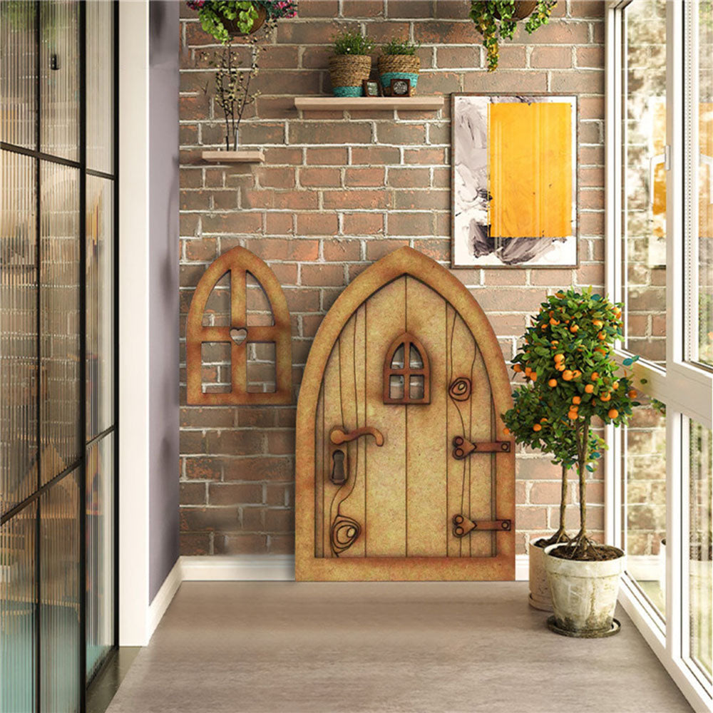 Wood Ornament Doll House Miniature Fairy Elf Door Dollhouse Garden Micro Landscape Wooden Craft Q699132