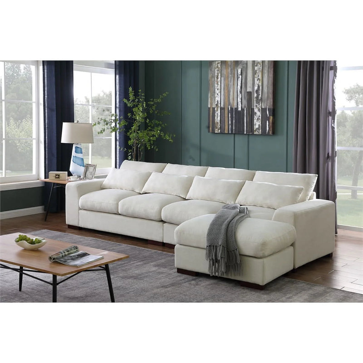 Beige Fabric Reversible Sectional Sofa & Ottoman W74860