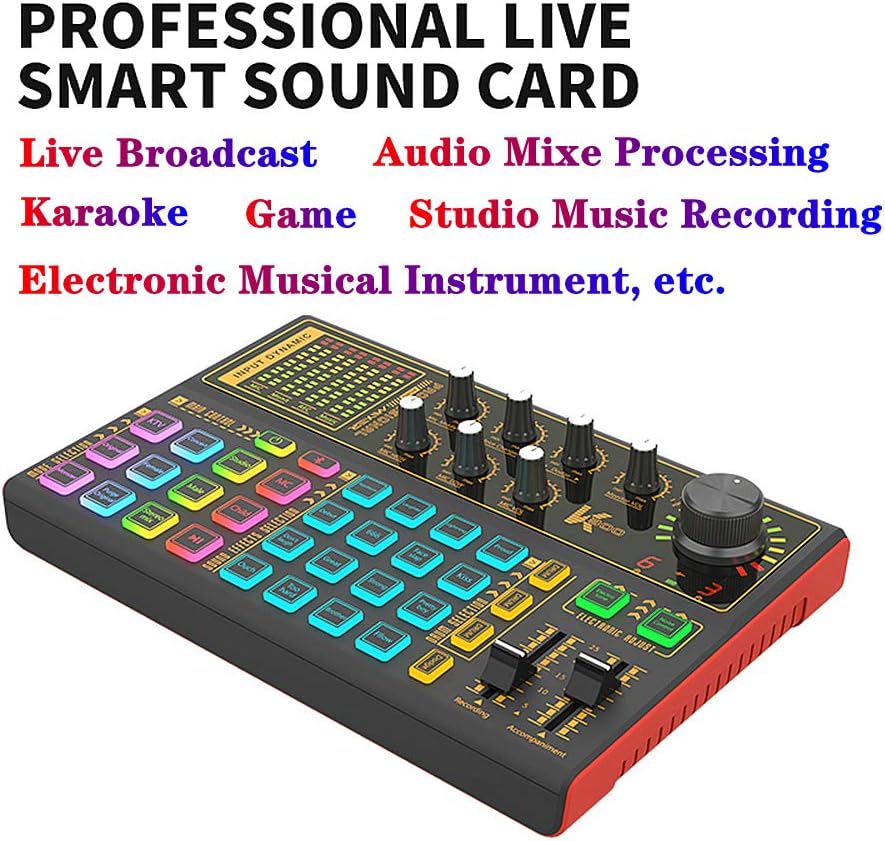 Professional Audio Mixer Sound Card with DJ Mixer Effects, Voice Changer and LED Light, Pack of 2 W2051