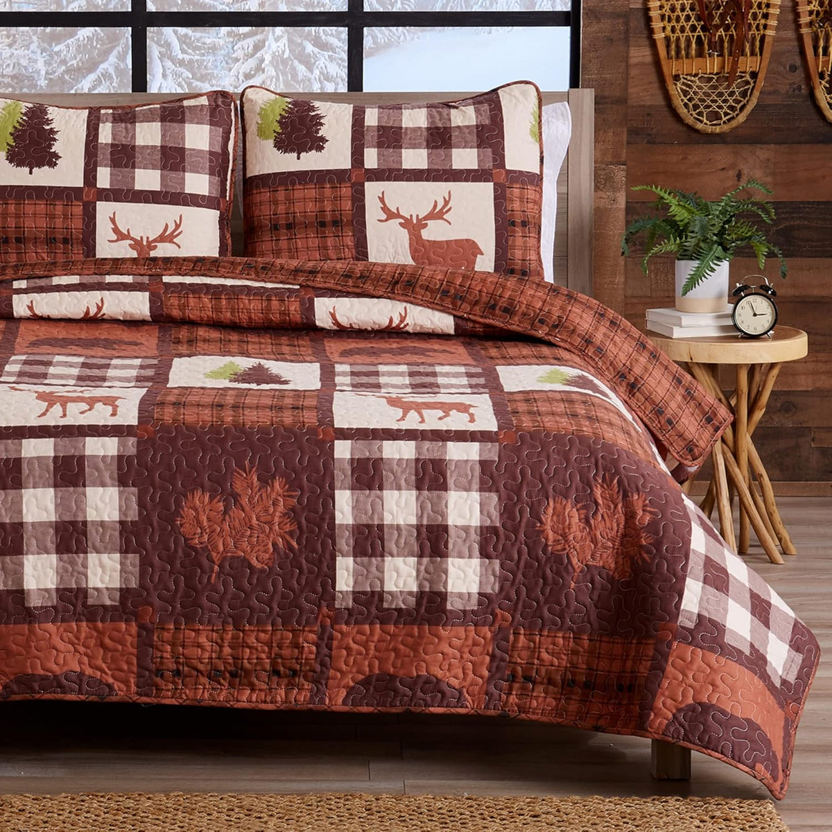 Forest Green 3-Piece Reversible Quilt Set with 2 Shams F294958