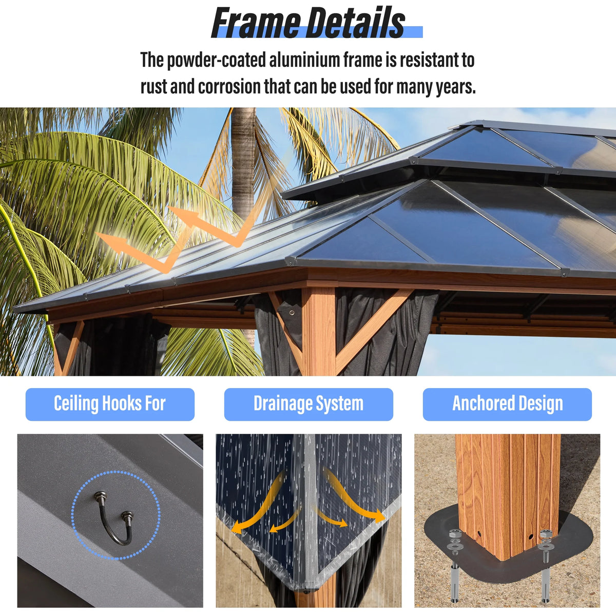 12'x 16' Hardtop Aluminum Gazebo with Double Polycarbonate Roof K255086