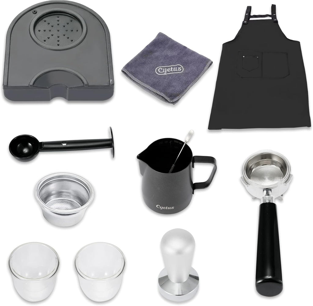 Black Espresso Machine with Milk Steam Frother Wand P492