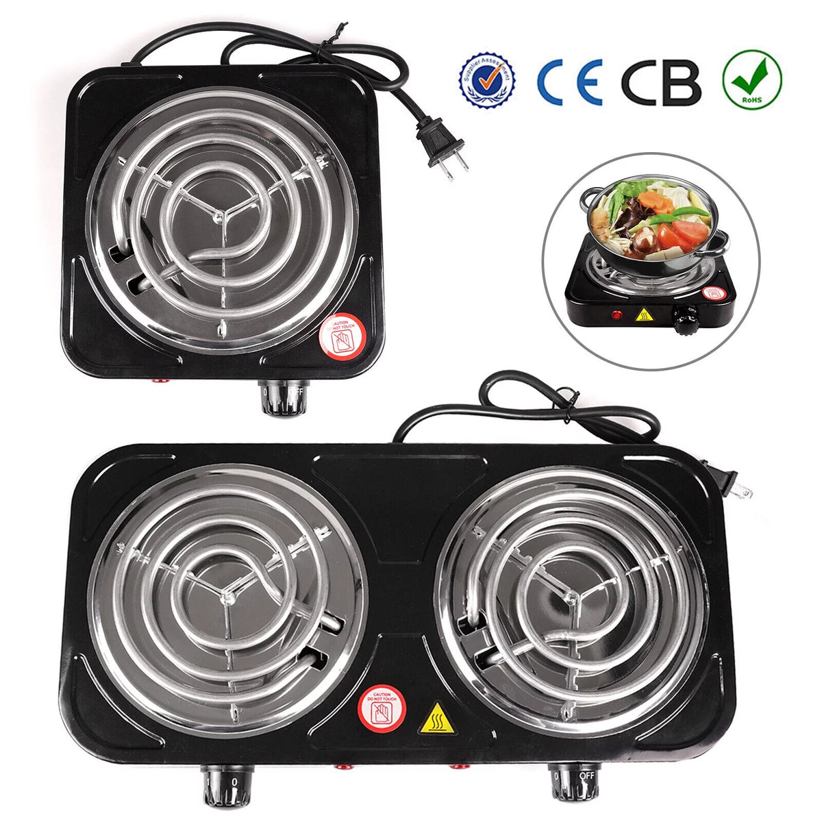 Electric Stove Dual Burner Portable Compact Hot Plate T8879