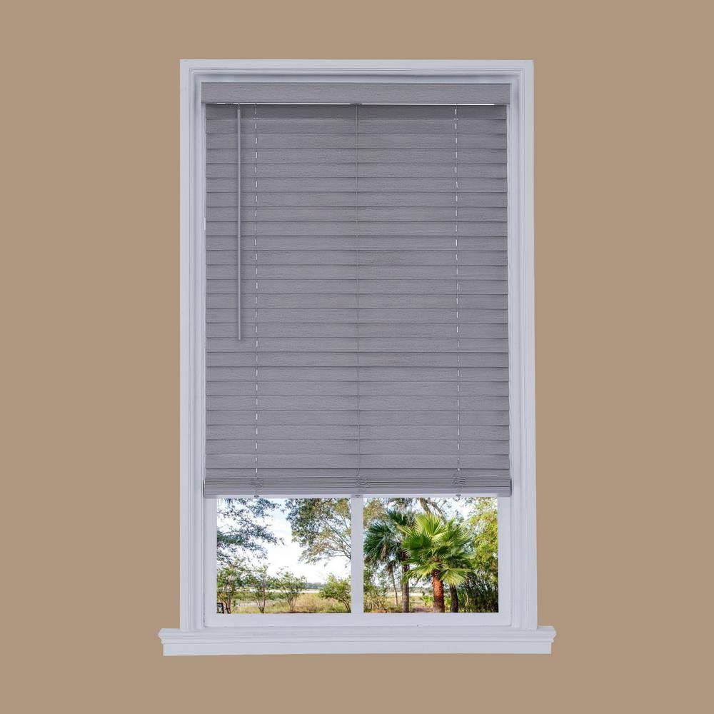 Cordless Gray Faux Wood Room Darkening Horizontal Blinds U664