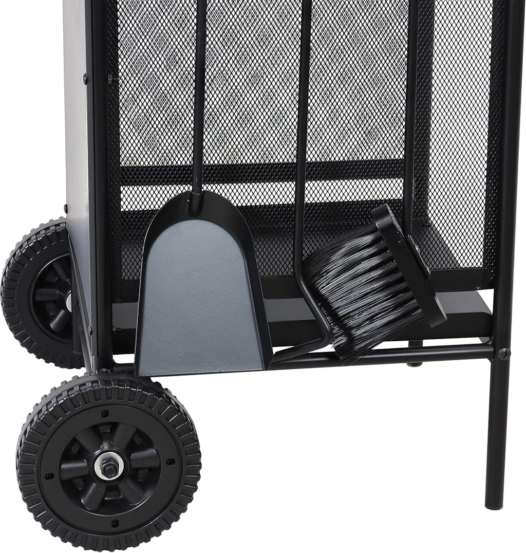 Wrought Iron Firewood Rack with Poker, Shovel and Brush Tools O15091