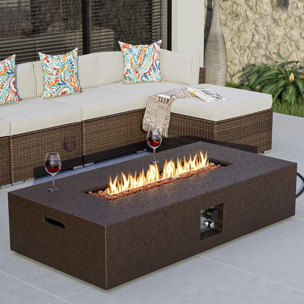 56-inch x 28-inch Outdoor Propane Fire Pit Coffee Table with Concrete Rectangle Base C275517
