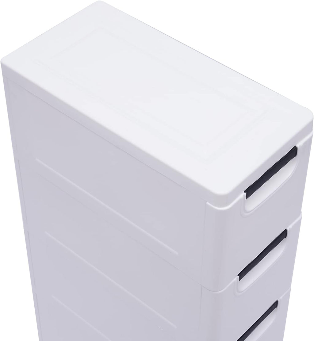 White 5 Drawer Plastic Storage Cabinet with Wheels I1290