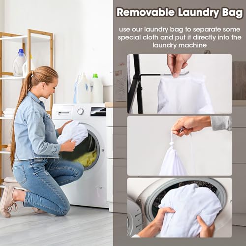Black Metal Frame Laundry Hamper with Lid and Wheels E8790