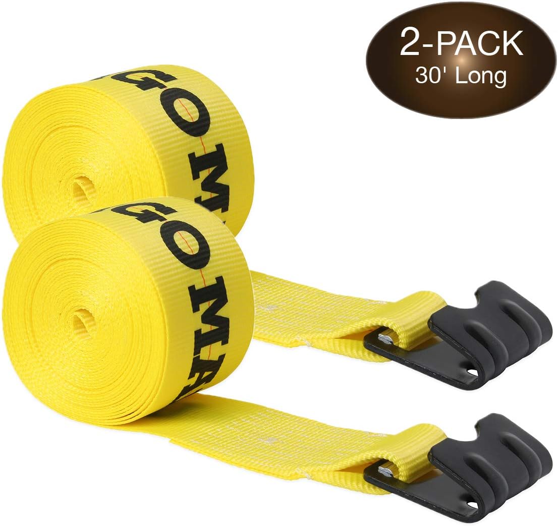 10 Winch Straps, 4 x30' Flatbed Trailer Tie Downs with Flat Hooks S72477