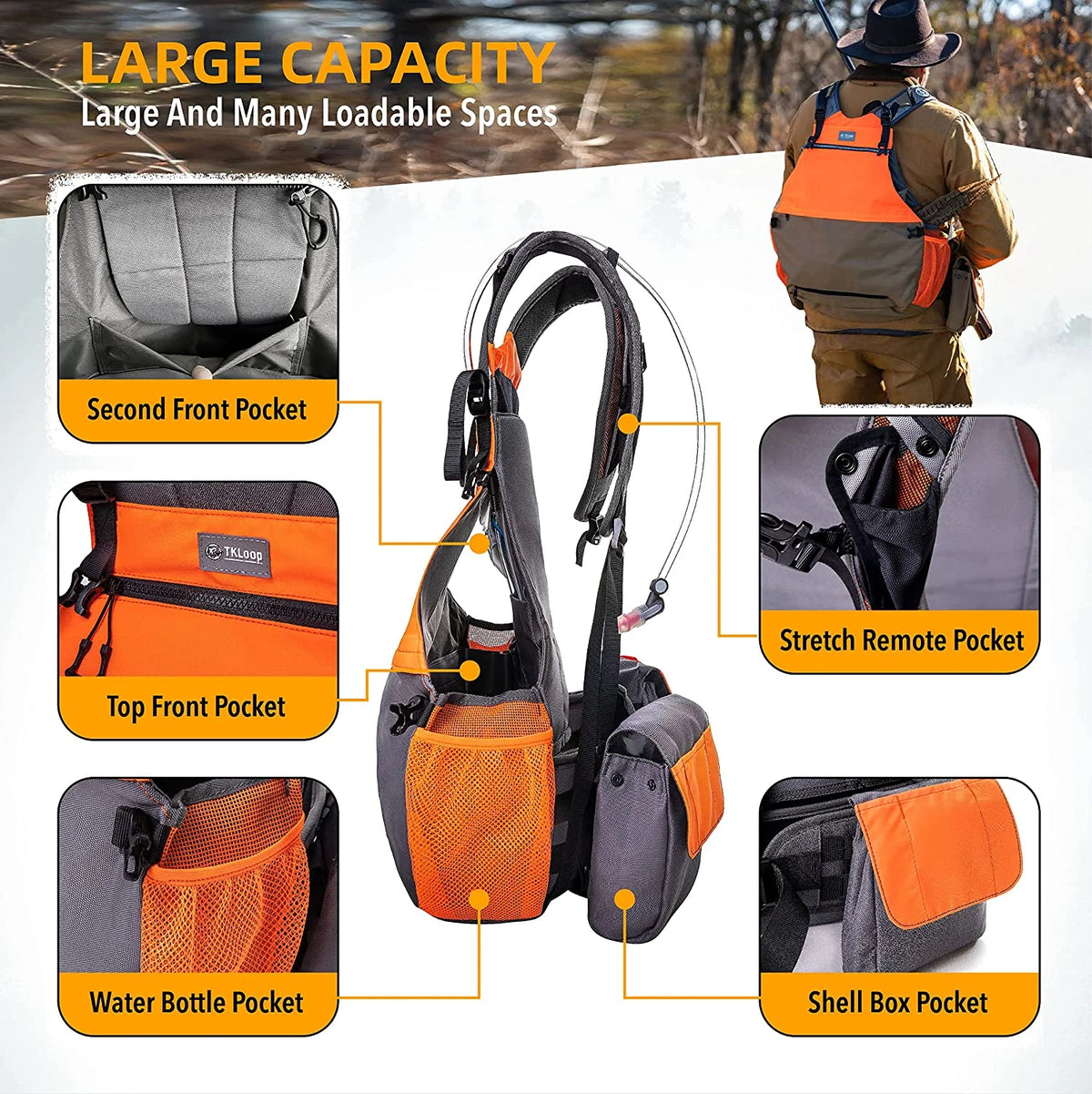 Orange Grey Upland Hunting Vest with Blood-Proof Lining P66548