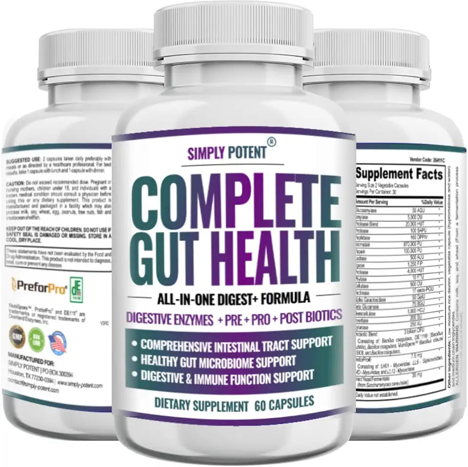 60 Capsules Digestive Enzymes Prebiotic Probiotic Post Biotic Gut Health H434646